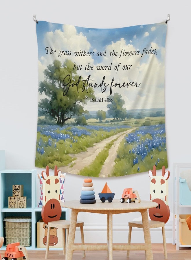 XLDLIOO Christian Wall Tapestry, Bible Verse Isaiah 40:8 Wall Tapestry Hanging for Bedroom, Farmhouse Blue Wildflower Religious Tapestries Decor Art for Home Living Room Church, 50x60in - Image 5